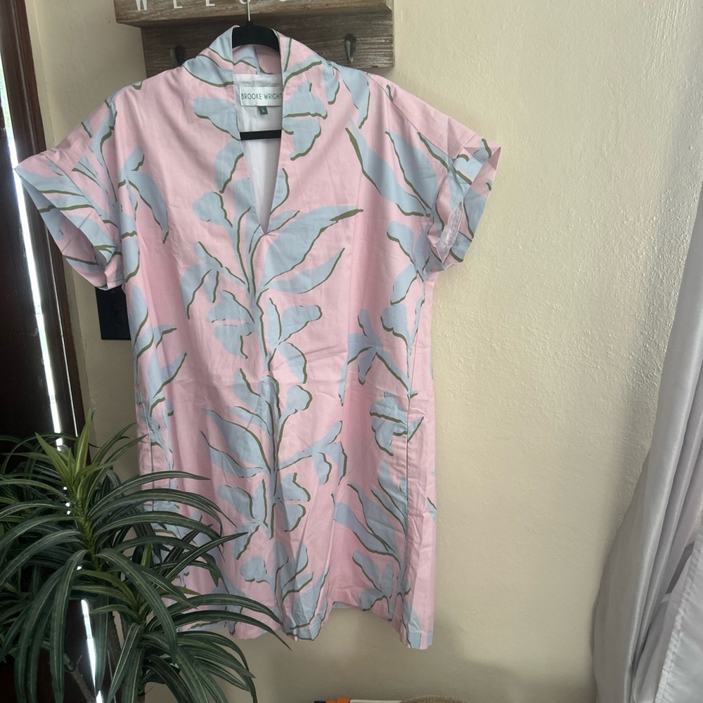 Pink and Blue Leaf Print Dress